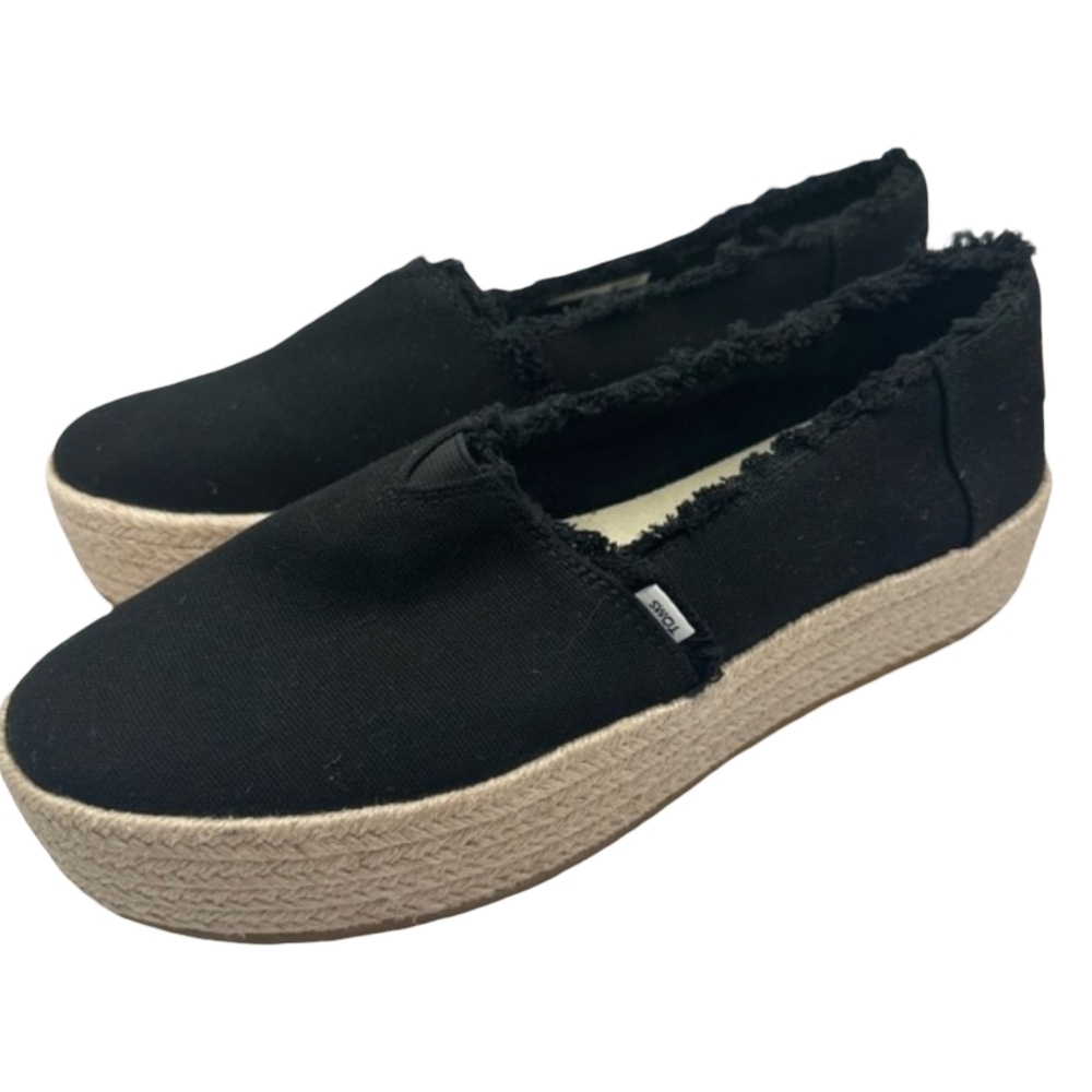 TOMS Valencia Black Canvas Platform Espadrille Slip-On 11 NWOT - Picture 3 of 12